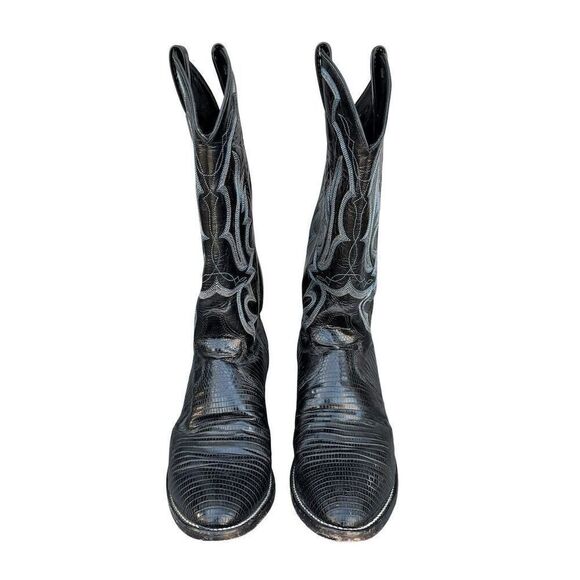 Justin Boots Men\'s Black lizard Leather Western Cowboy Boots‎ Size 8 D main image 4